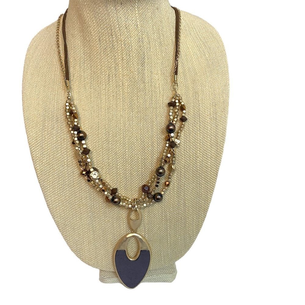 CHICO'S Necklace Brown Gold Tone Multi Strand 28"